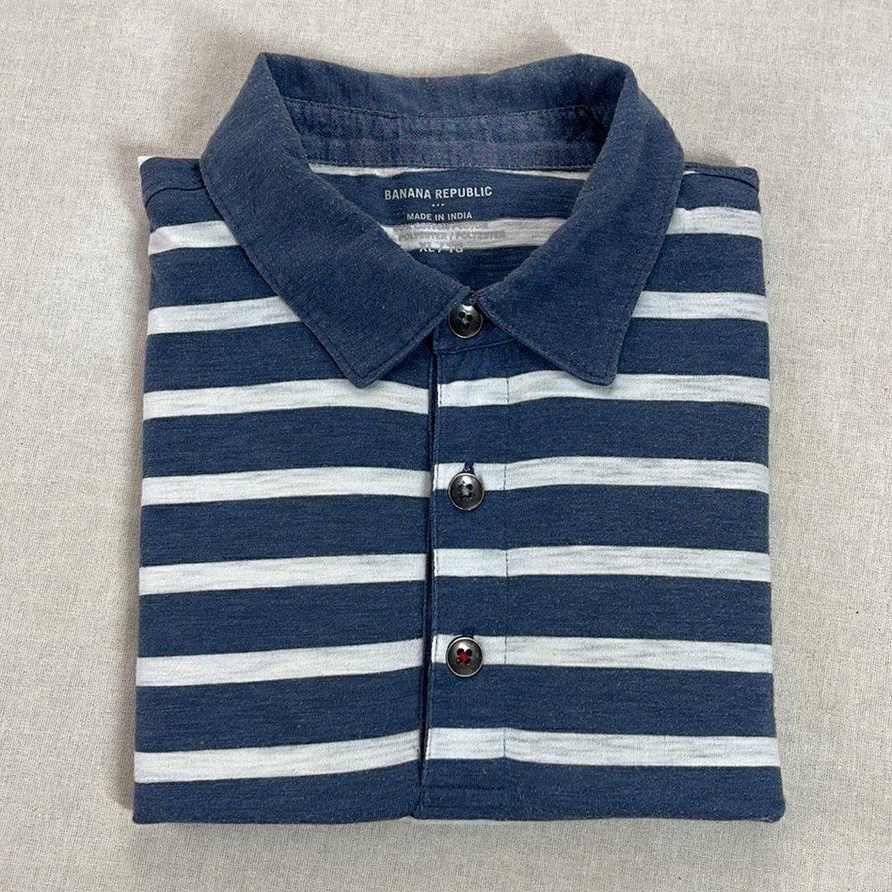 Banana Republic Polo Shirt Mens Extra Large XL Blue Striped‎ Short Sleeve Shirt
